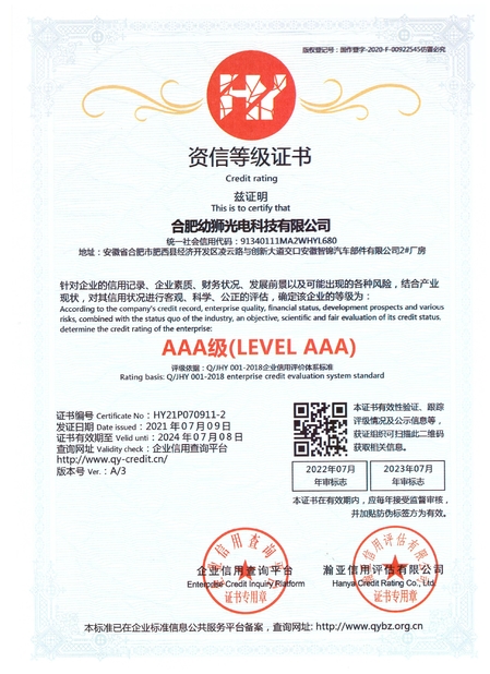 Porcellana Hefei Youshi  Optic-electronic Technology Co,. Ltd Certificazioni